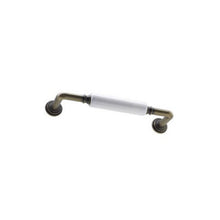 White Ceramic 4" Pull Antique Brass