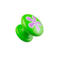 Hand Painted Wood Knob Green with Pink Flower