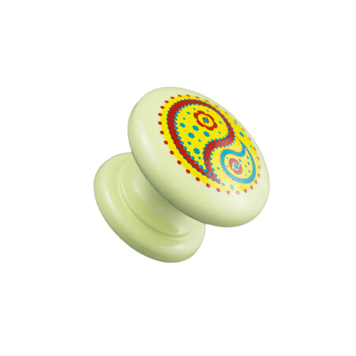 Hand Painted Cream Knob with Yellow Paisley