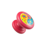 Hand Painted Wood Knob Pink with Yellow Paisley