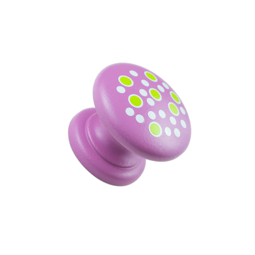 Hand Painted Pink Knob with Green and White Dots